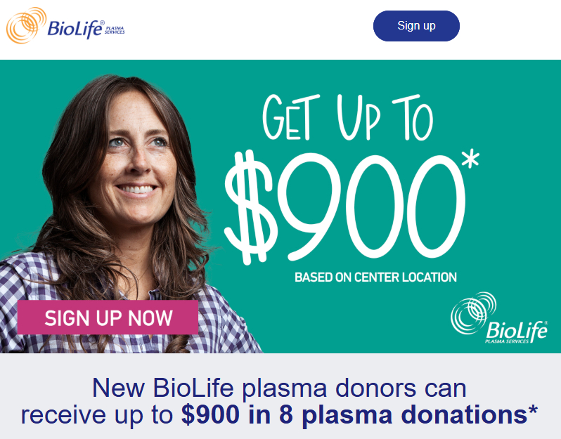 BioLife Coupon $900 in 8 plasma donations  